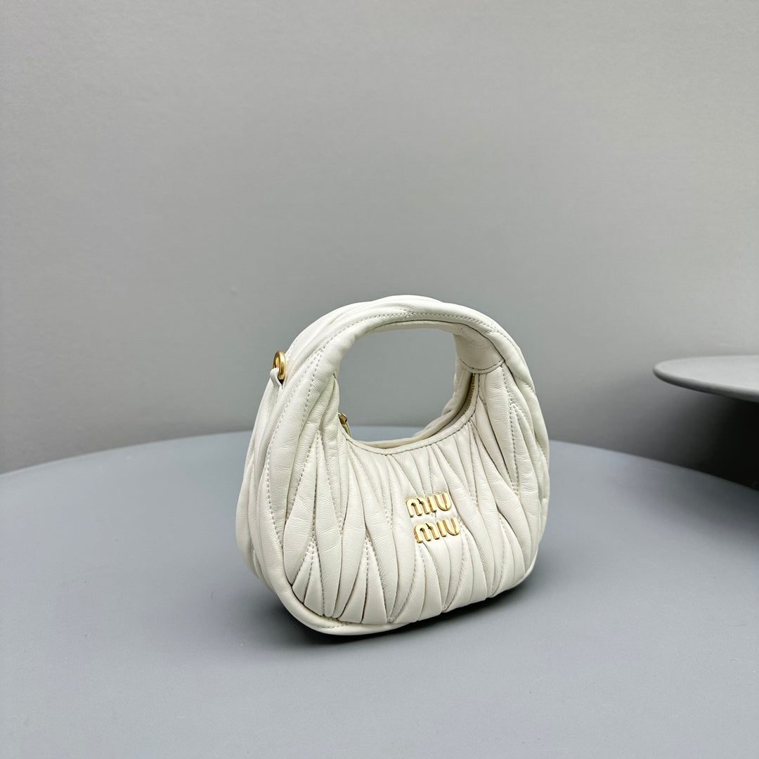 MIU MIU MINI HOBO 17 BAG IN WHITE SHEEPSKIN