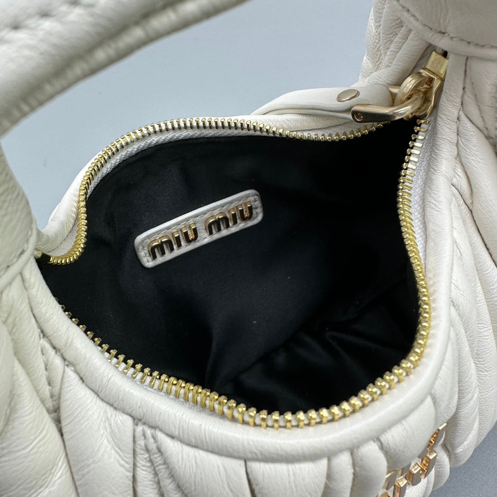 MIU MIU MINI HOBO 17 BAG IN WHITE SHEEPSKIN