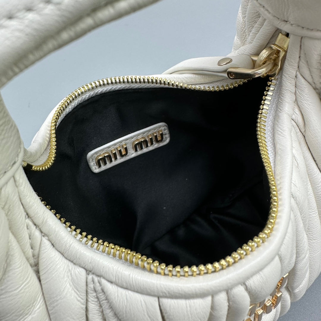 MIU MIU MINI HOBO 17 BAG IN WHITE SHEEPSKIN