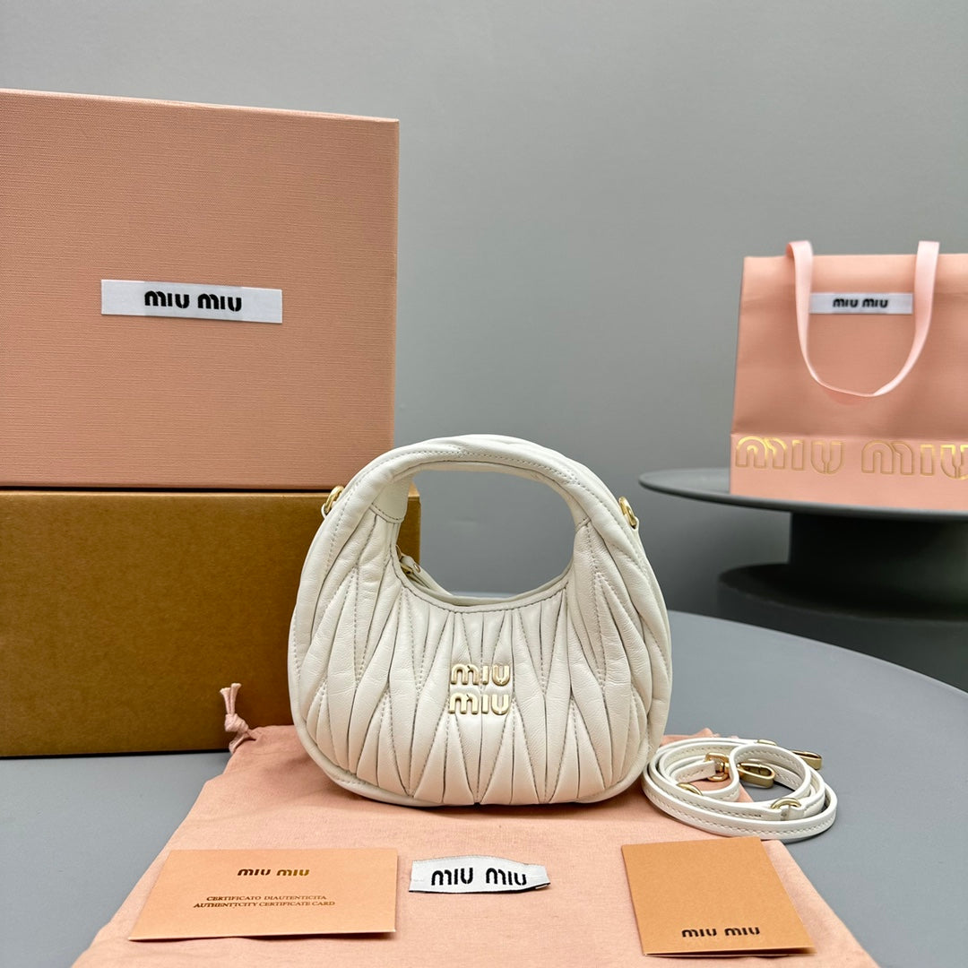 MIU MIU MINI HOBO 17 BAG IN WHITE SHEEPSKIN