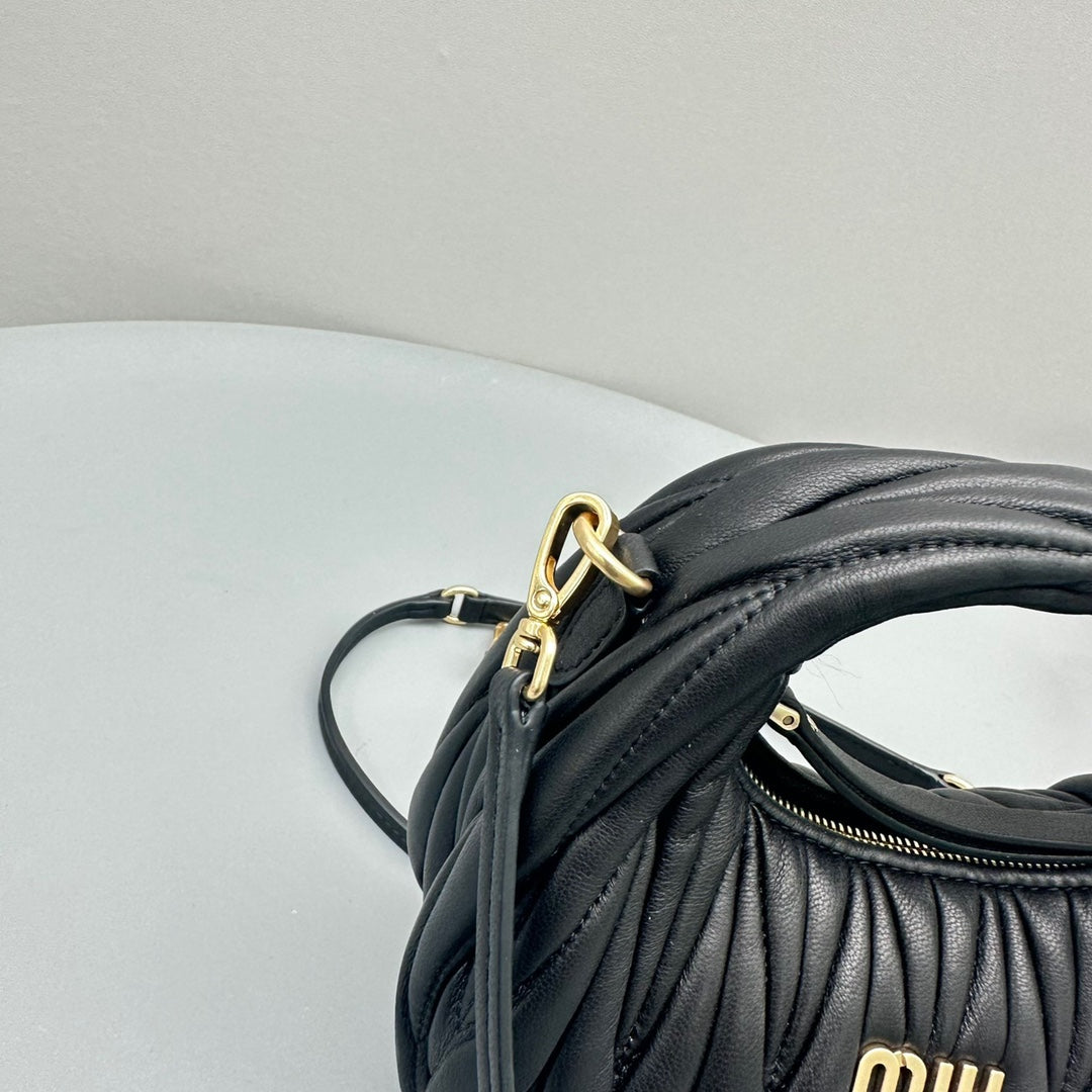 MIU MIU MINI HOBO 17 BAG IN BLACK SHEEPSKIN