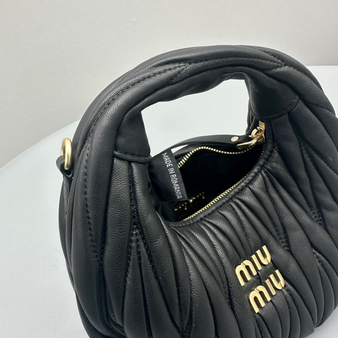 MIU MIU MINI HOBO 17 BAG IN BLACK SHEEPSKIN