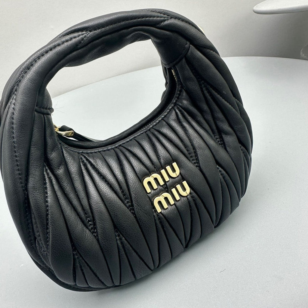 MIU MIU MINI HOBO 17 BAG IN BLACK SHEEPSKIN
