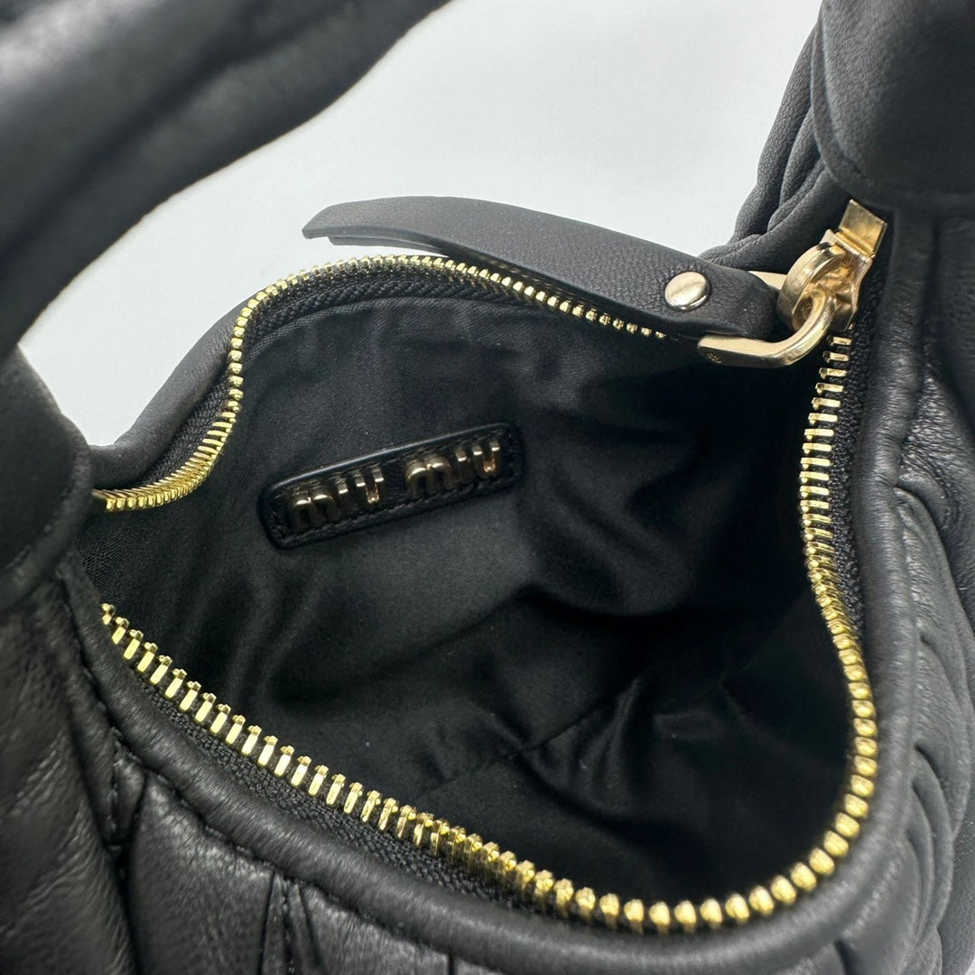MIU MIU MINI HOBO 17 BAG IN BLACK SHEEPSKIN