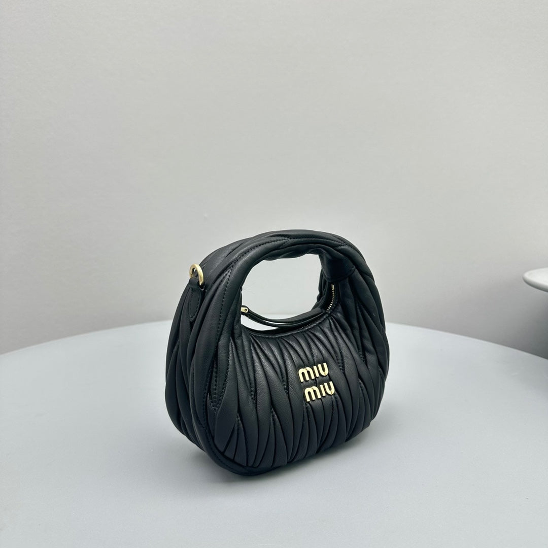 MIU MIU MINI HOBO 17 BAG IN BLACK SHEEPSKIN