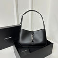 SAINT LAURENT LE 5 À 7 BAG 24 BLACK CALFSKIN WITH SILVER LOGO