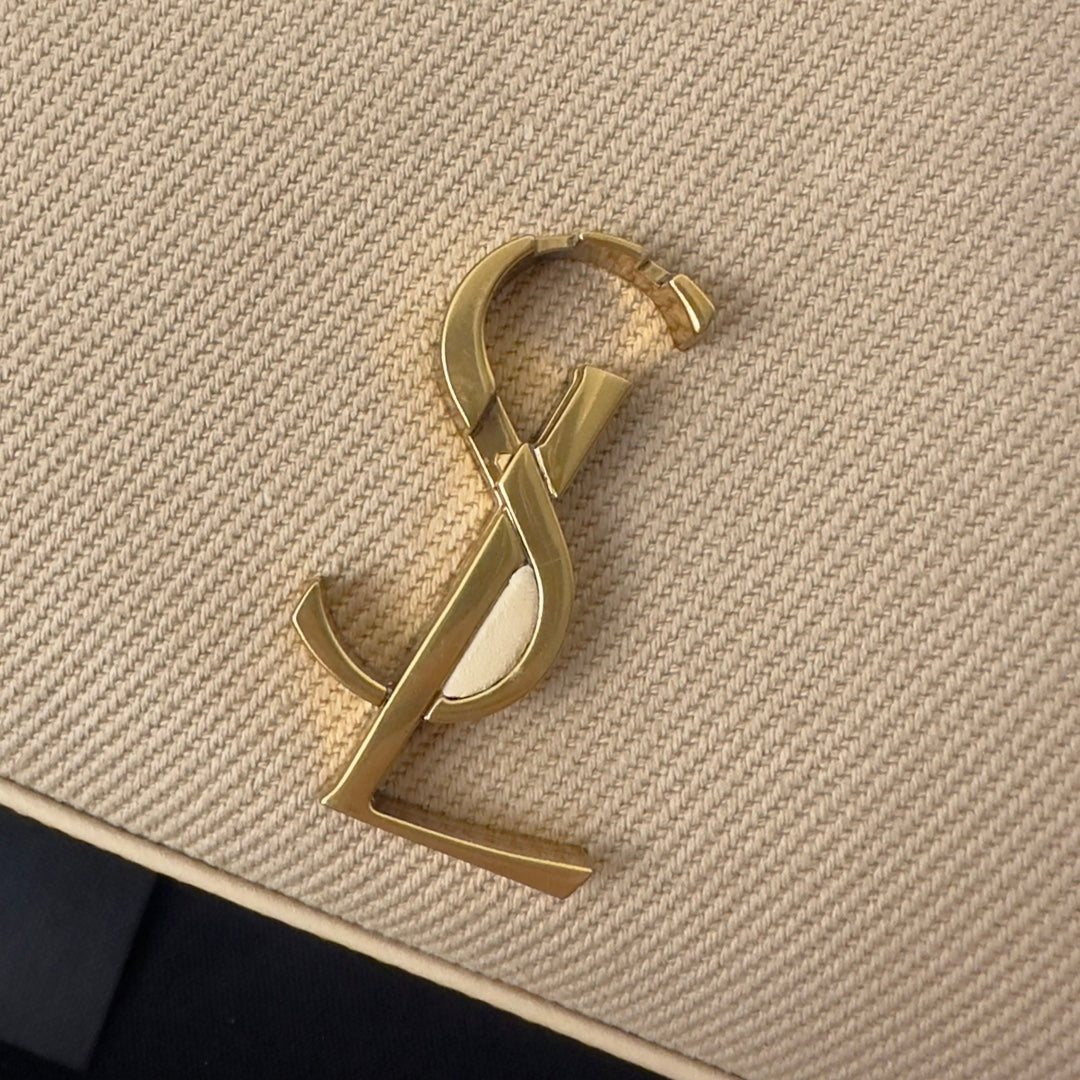 SAINT LAURENT CASSANDRA 20 BEICREAM COTTON LINEN AND CALFSKIN