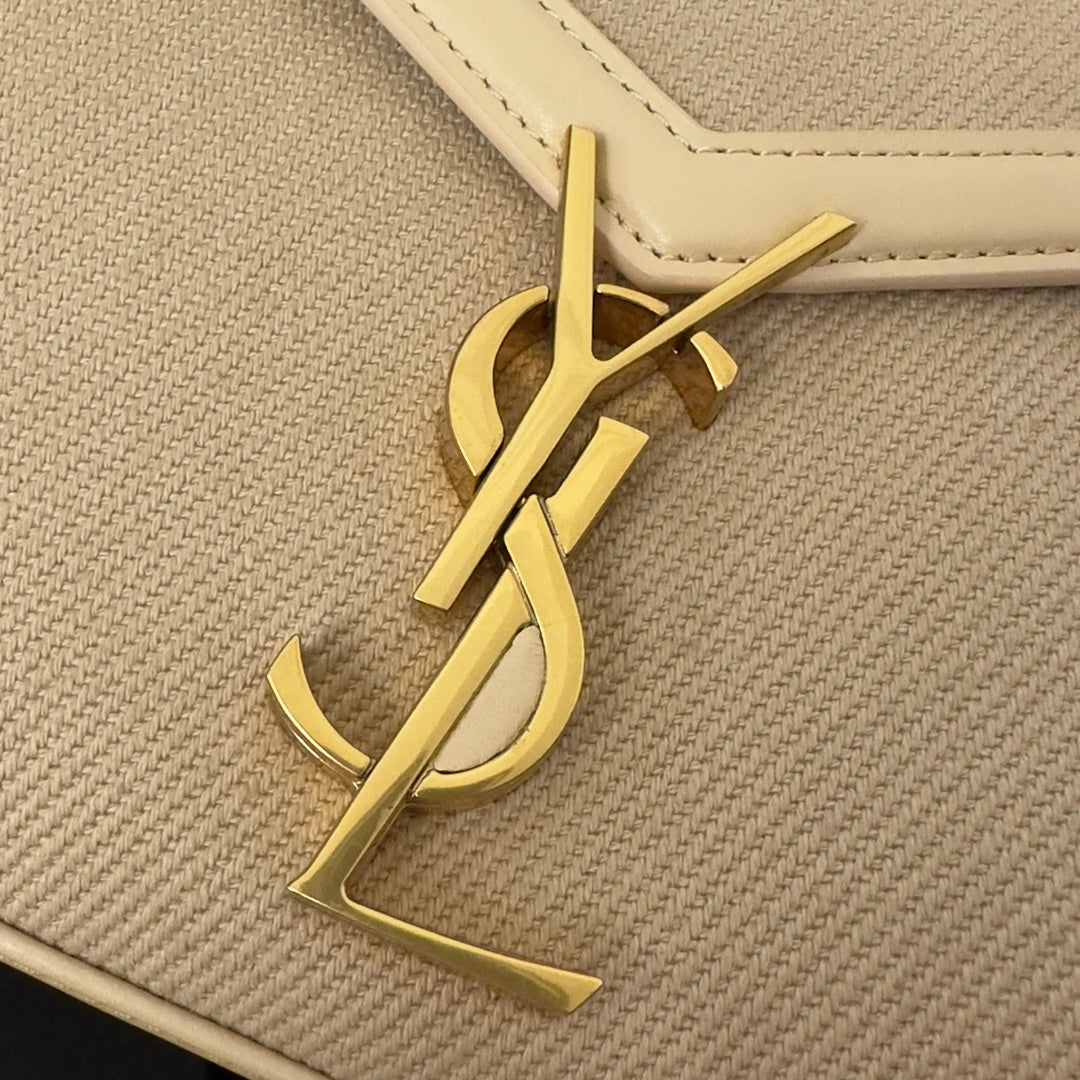 SAINT LAURENT CASSANDRA 20 BEICREAM COTTON LINEN AND CALFSKIN