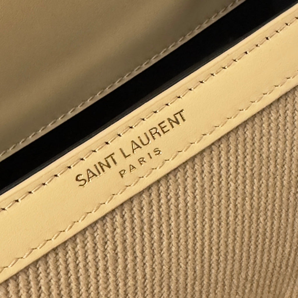 SAINT LAURENT CASSANDRA 20 BEICREAM COTTON LINEN AND CALFSKIN