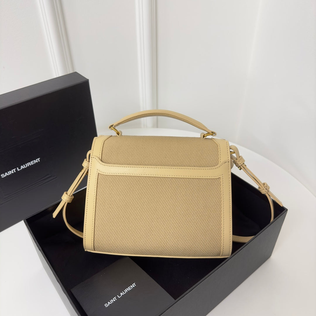 SAINT LAURENT CASSANDRA 20 BEICREAM COTTON LINEN AND CALFSKIN