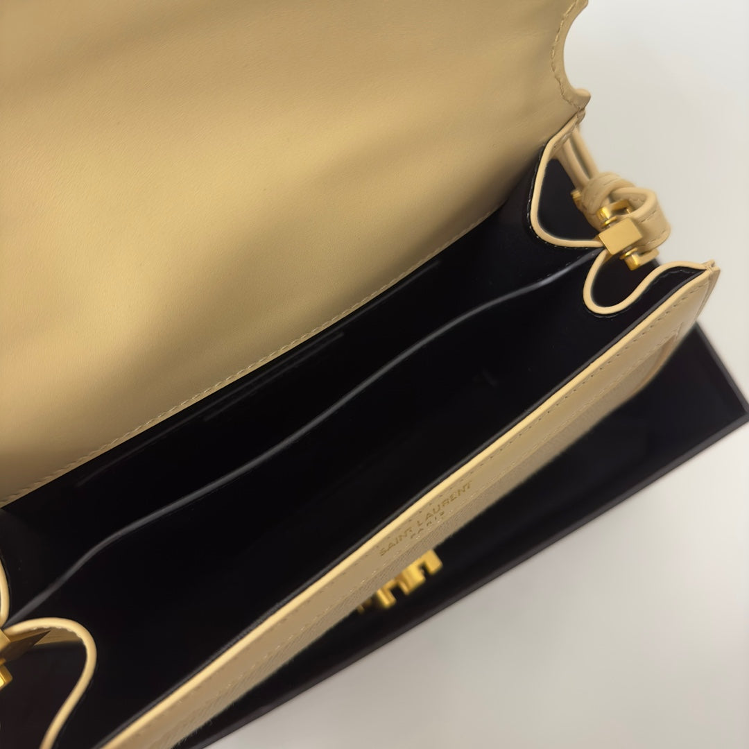 SAINT LAURENT CASSANDRA 20 BEICREAM COTTON LINEN AND CALFSKIN