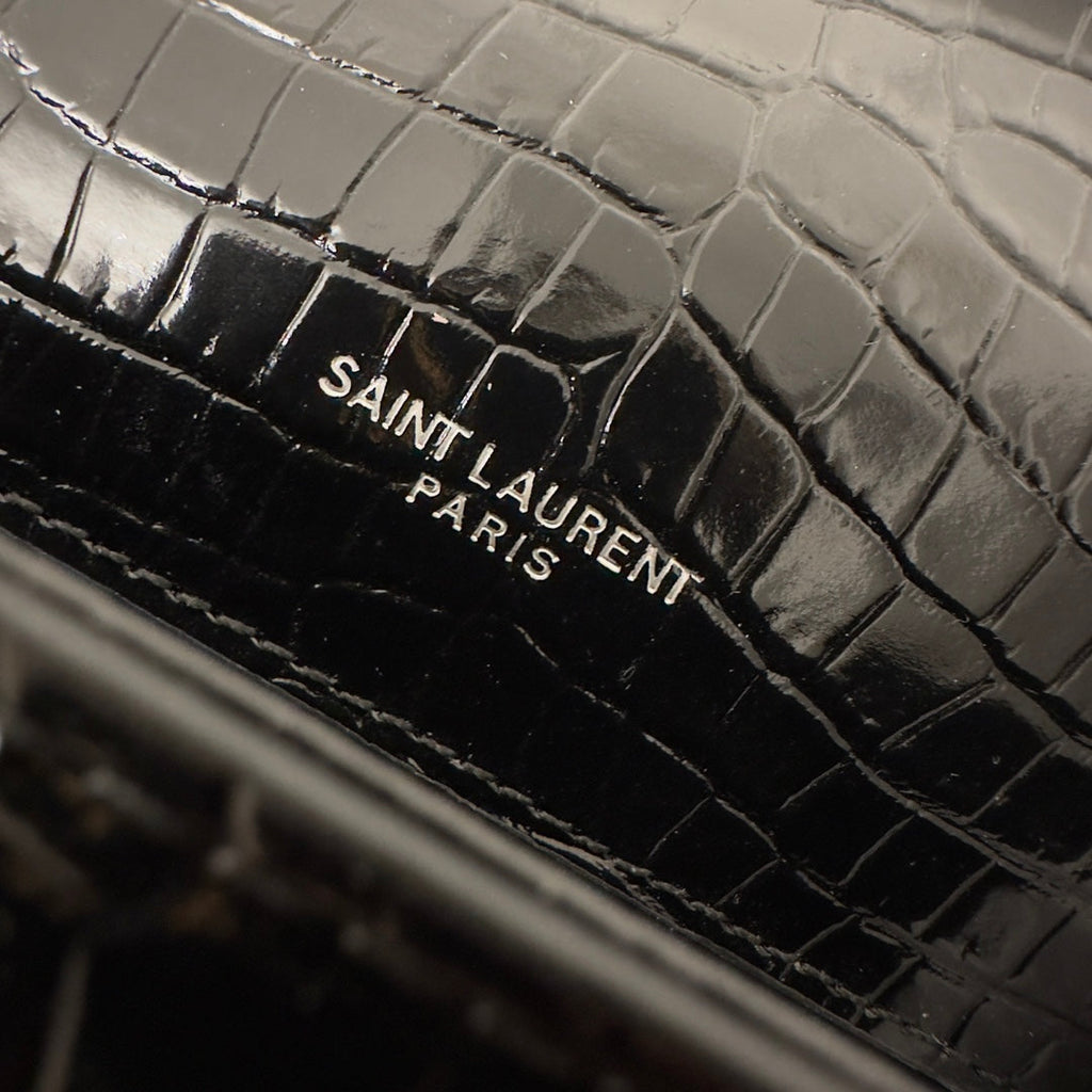 SAINT LAURENT KATE TASSEL 20 BLACK CROCODILE PATTERN CALFSKIN WITH SILVER LOGO