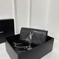 SAINT LAURENT KATE TASSEL 20 BLACK CROCODILE PATTERN CALFSKIN WITH SILVER LOGO
