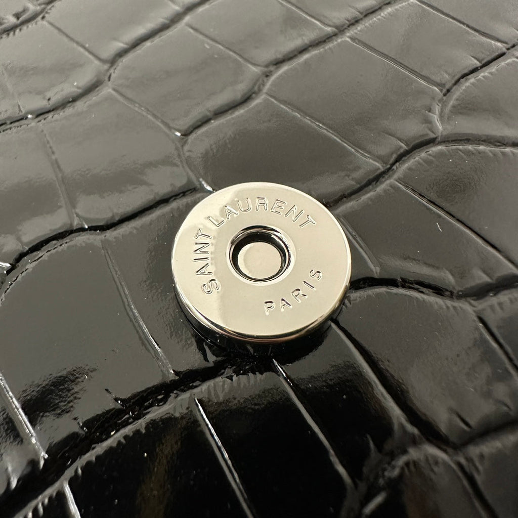 SAINT LAURENT KATE TASSEL 20 BLACK CROCODILE PATTERN CALFSKIN WITH SILVER LOGO
