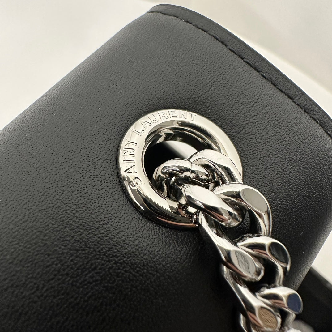 SAINT LAURENT KATE TASSEL 20 BLACK CALFSKIN WITH SILVER LOGO