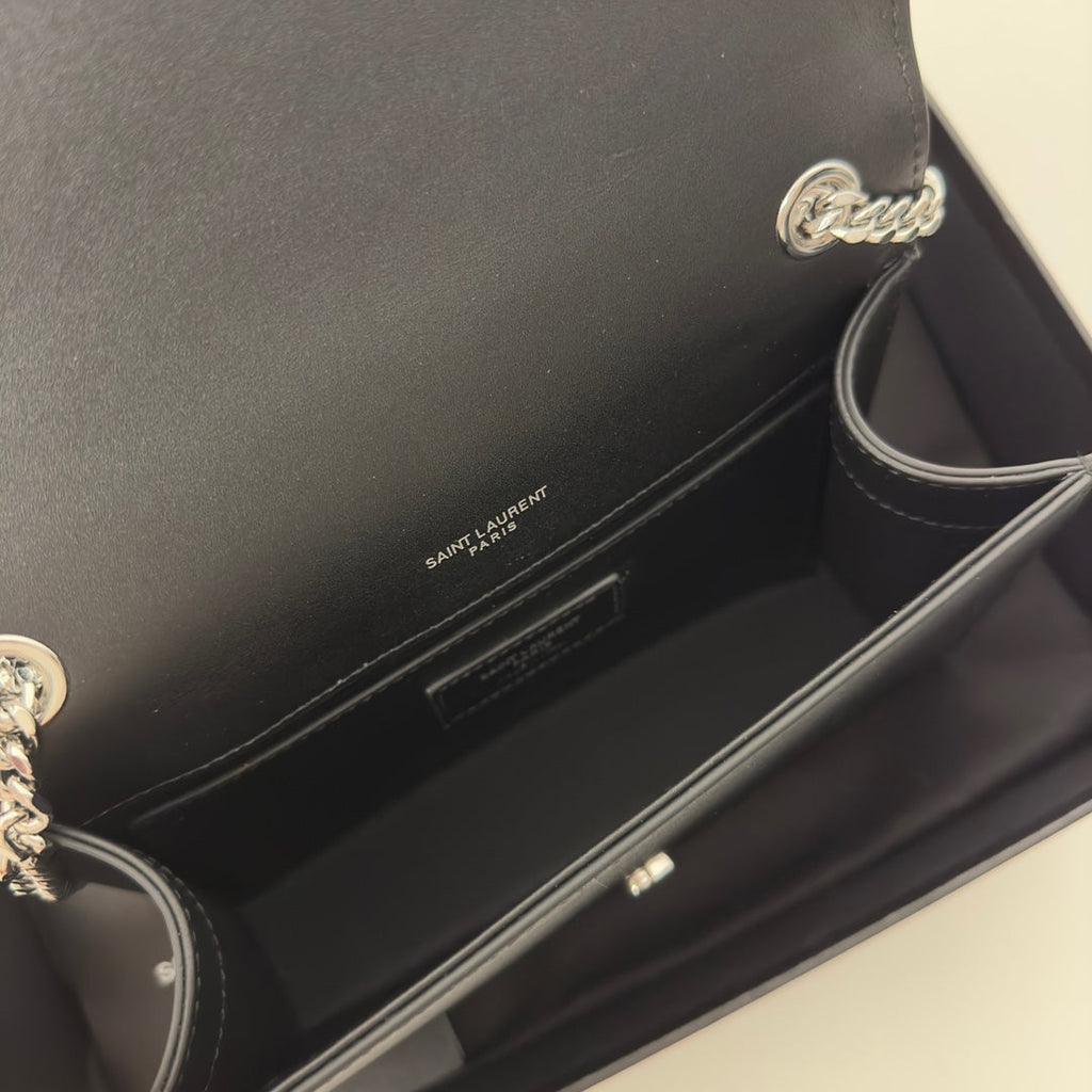 SAINT LAURENT KATE TASSEL 20 BLACK CALFSKIN WITH SILVER LOGO