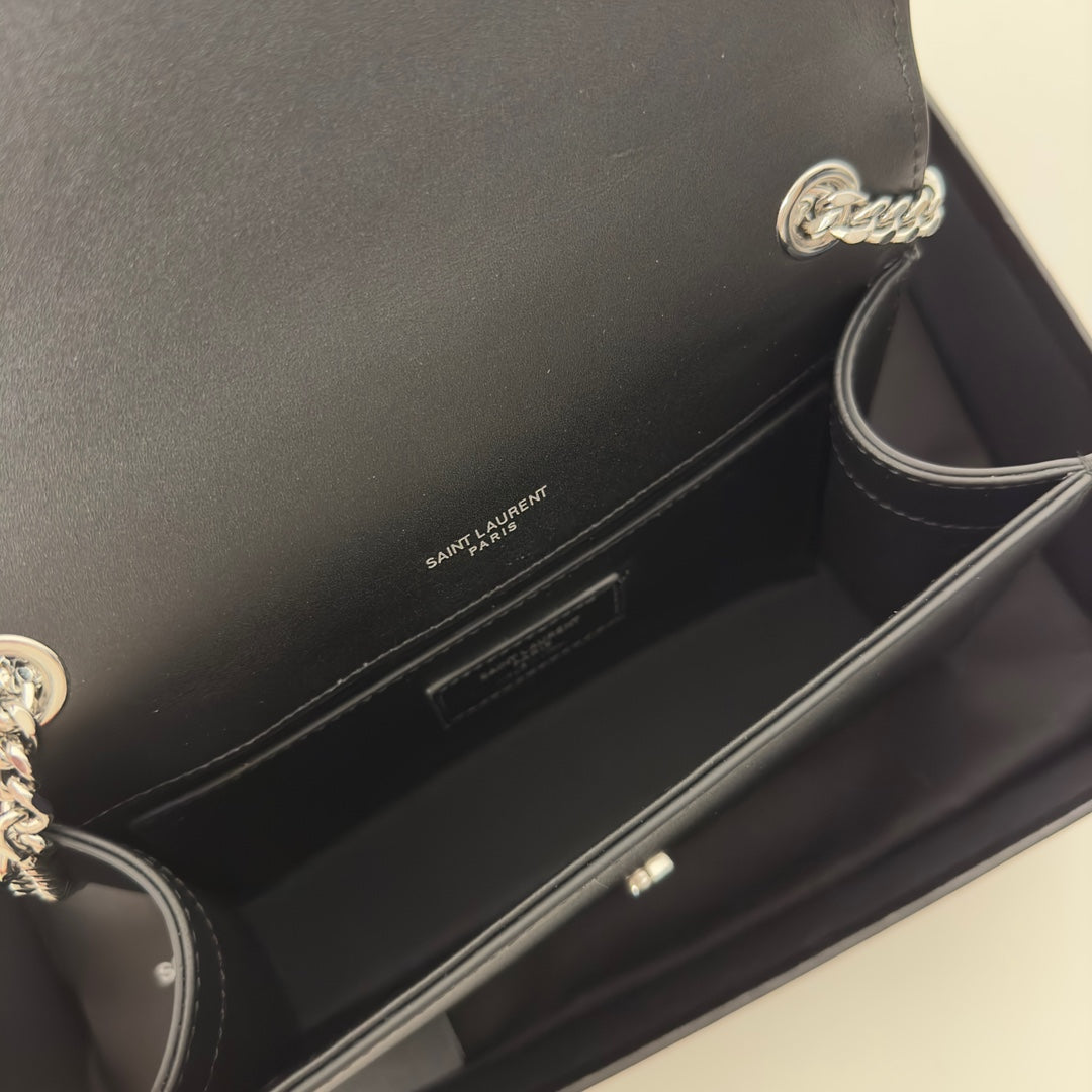 SAINT LAURENT KATE TASSEL 20 BLACK CALFSKIN WITH SILVER LOGO