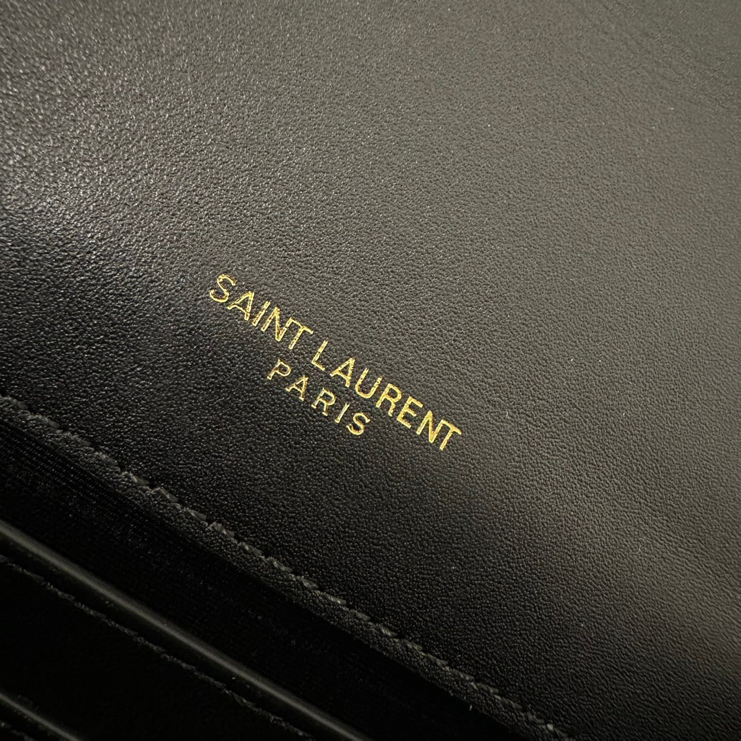 SAINT LAURENT KATE TASSEL 20 BLACK CALFSKIN WITH GOLD LOGO