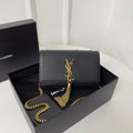 SAINT LAURENT KATE TASSEL 20 BLACK CALFSKIN WITH GOLD LOGO