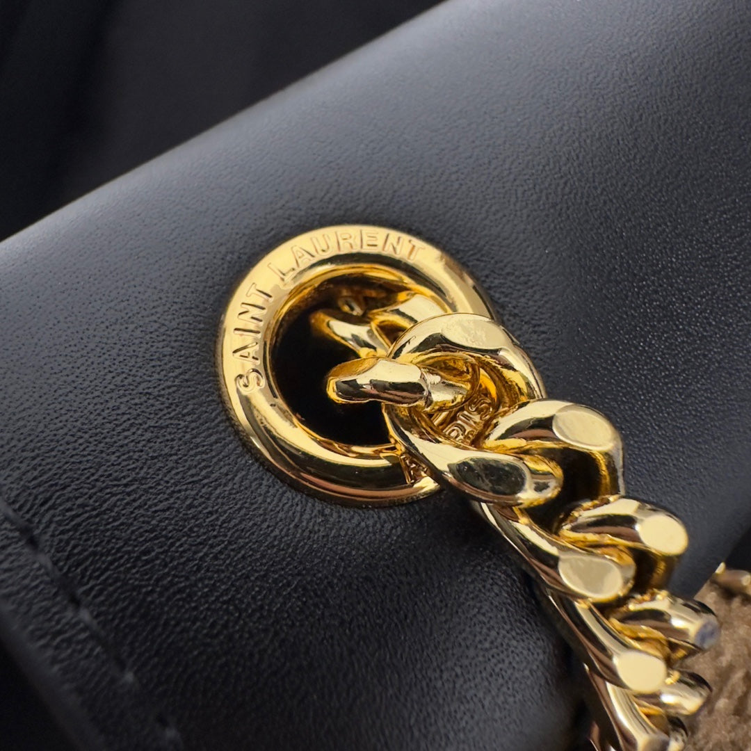 SAINT LAURENT KATE TASSEL 20 BLACK CALFSKIN WITH GOLD LOGO