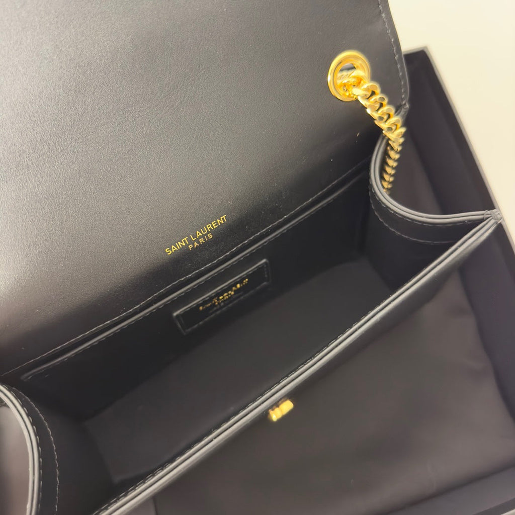 SAINT LAURENT KATE TASSEL 20 BLACK CALFSKIN WITH GOLD LOGO