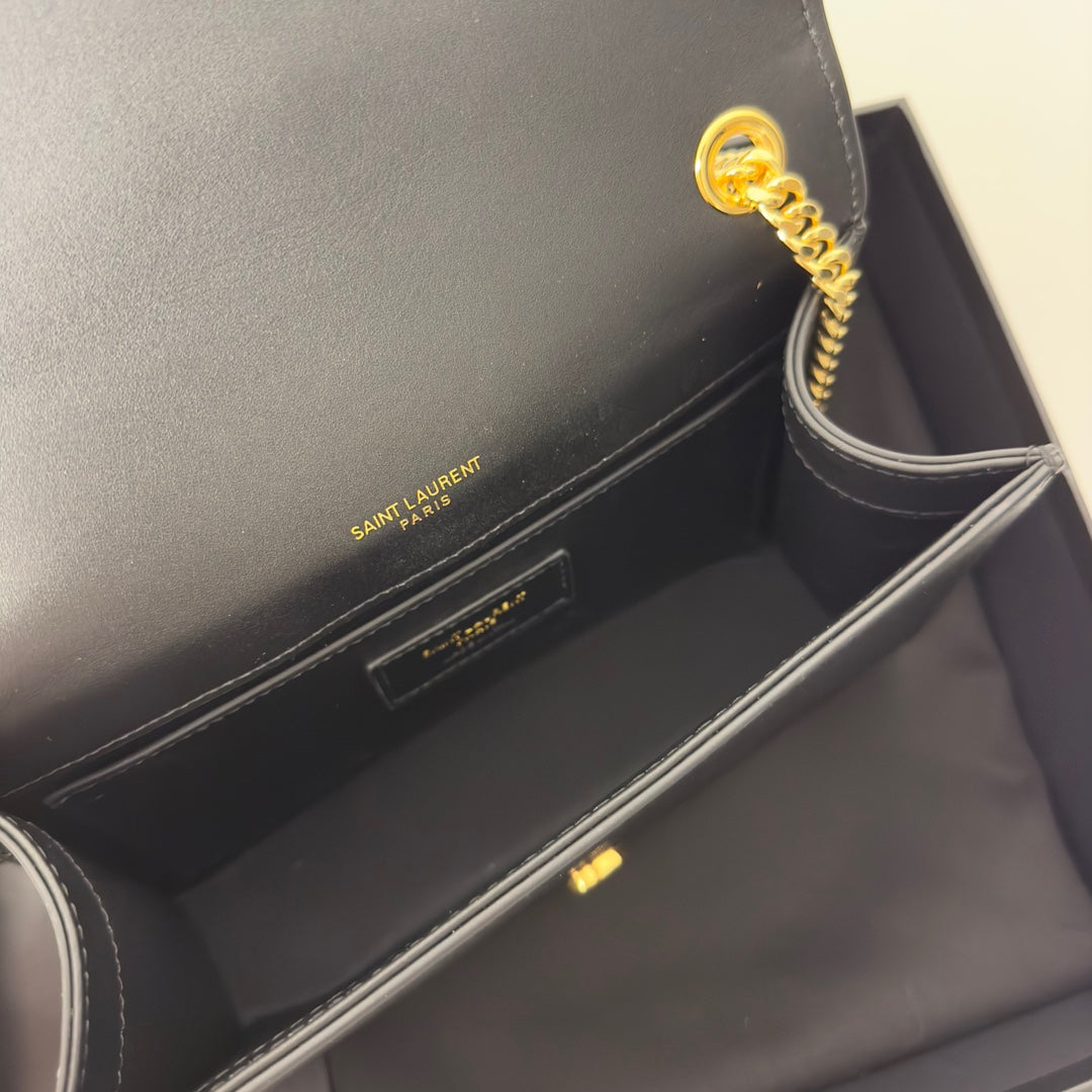 SAINT LAURENT KATE TASSEL 20 BLACK CALFSKIN WITH GOLD LOGO