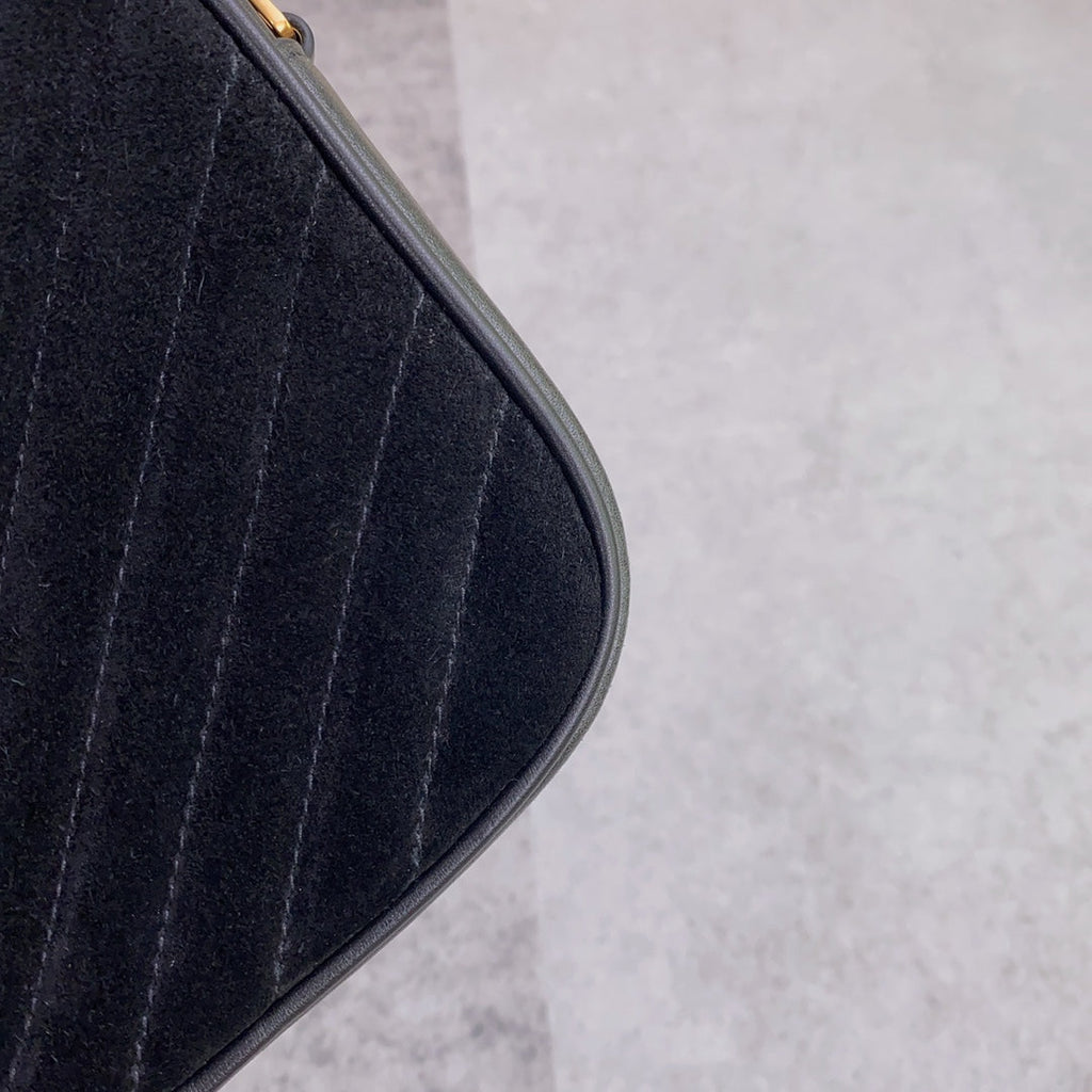 SAINT LAURENT LOU CAMERA BAG 23 IN BLACK SUEDE AND CALFSKIN TRIM