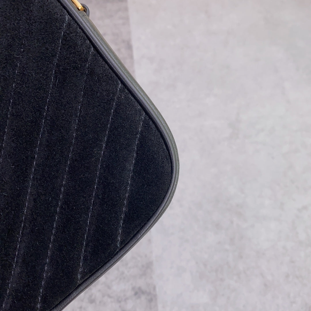 SAINT LAURENT LOU CAMERA BAG 23 IN BLACK SUEDE AND CALFSKIN TRIM