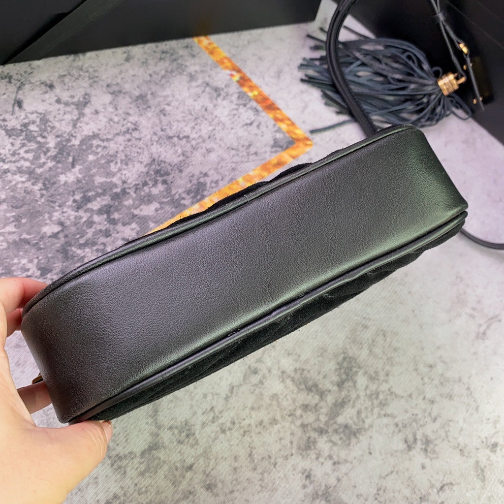 SAINT LAURENT LOU CAMERA BAG 23 IN BLACK SUEDE AND CALFSKIN TRIM