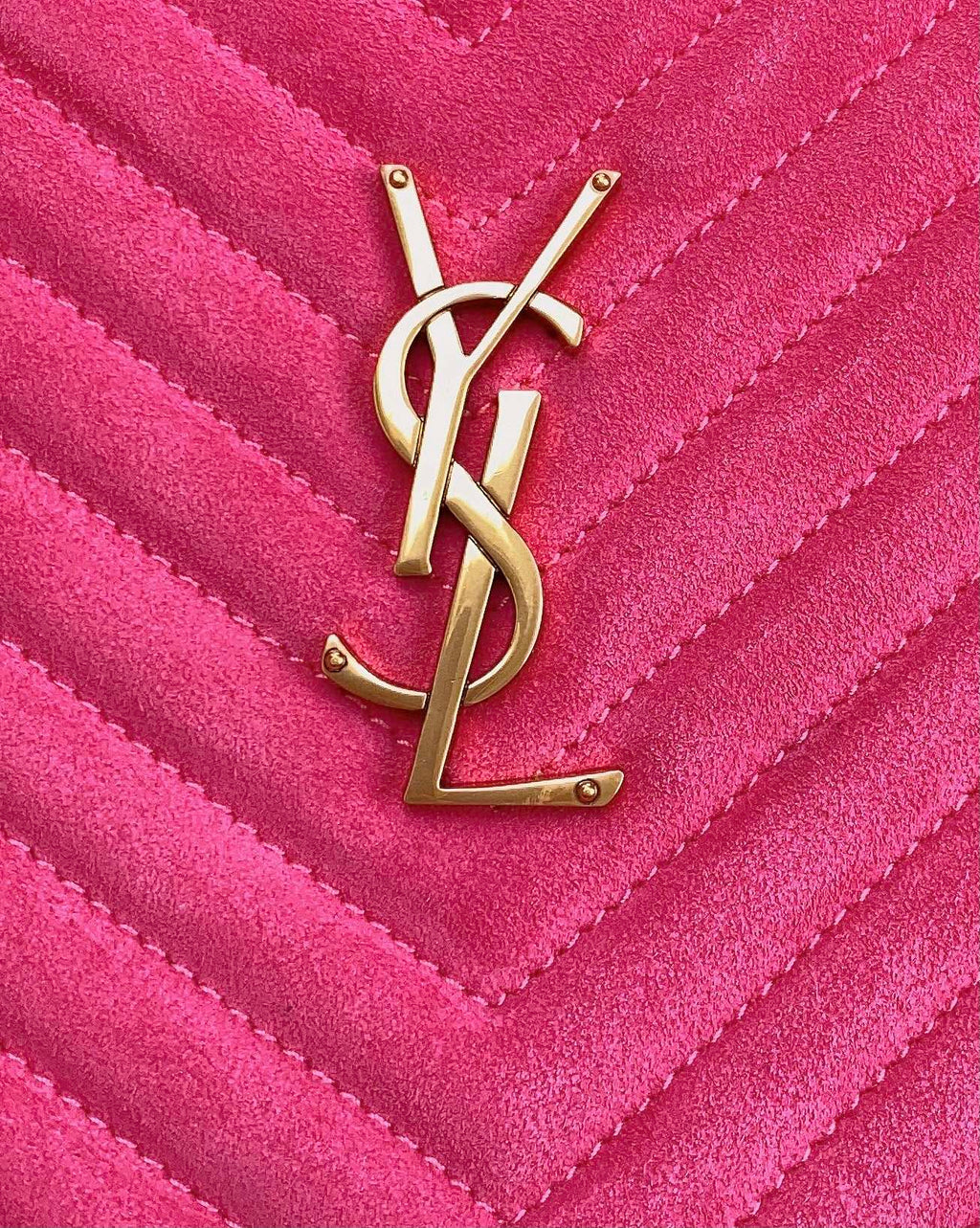 SAINT LAURENT LOU CAMERA BAG 23 IN BRIGHT PINK SUEDE AND CALFSKIN TRIM