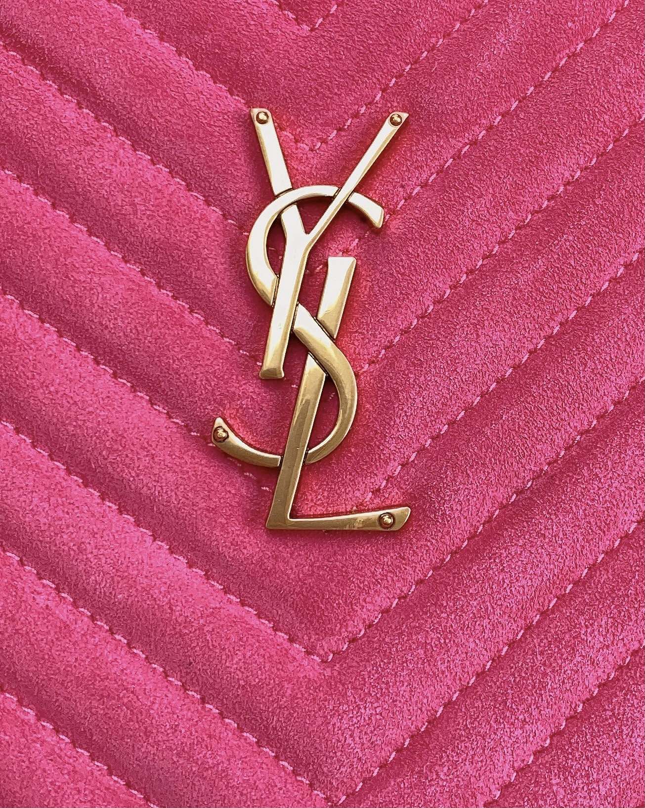 SAINT LAURENT LOU CAMERA BAG 23 IN BRIGHT PINK SUEDE AND CALFSKIN TRIM
