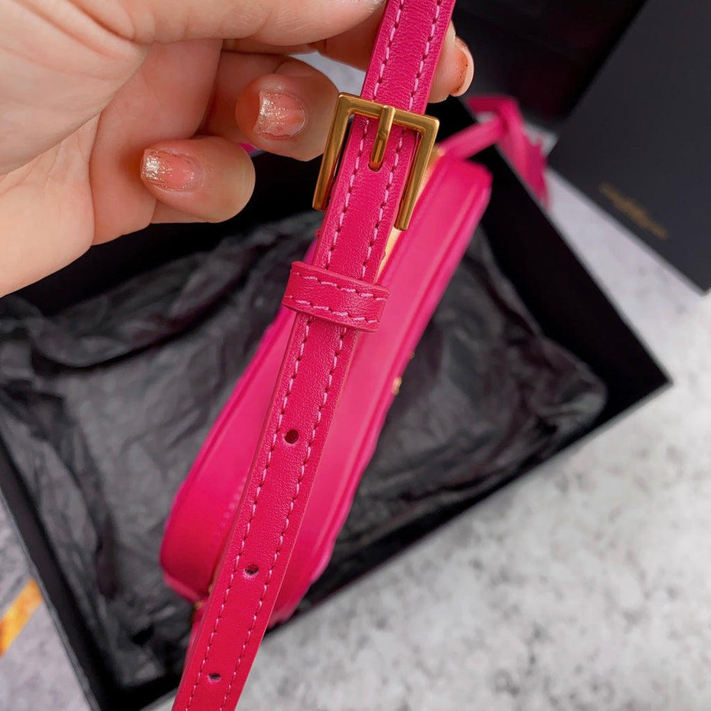 SAINT LAURENT LOU CAMERA BAG 23 IN BRIGHT PINK SUEDE AND CALFSKIN TRIM