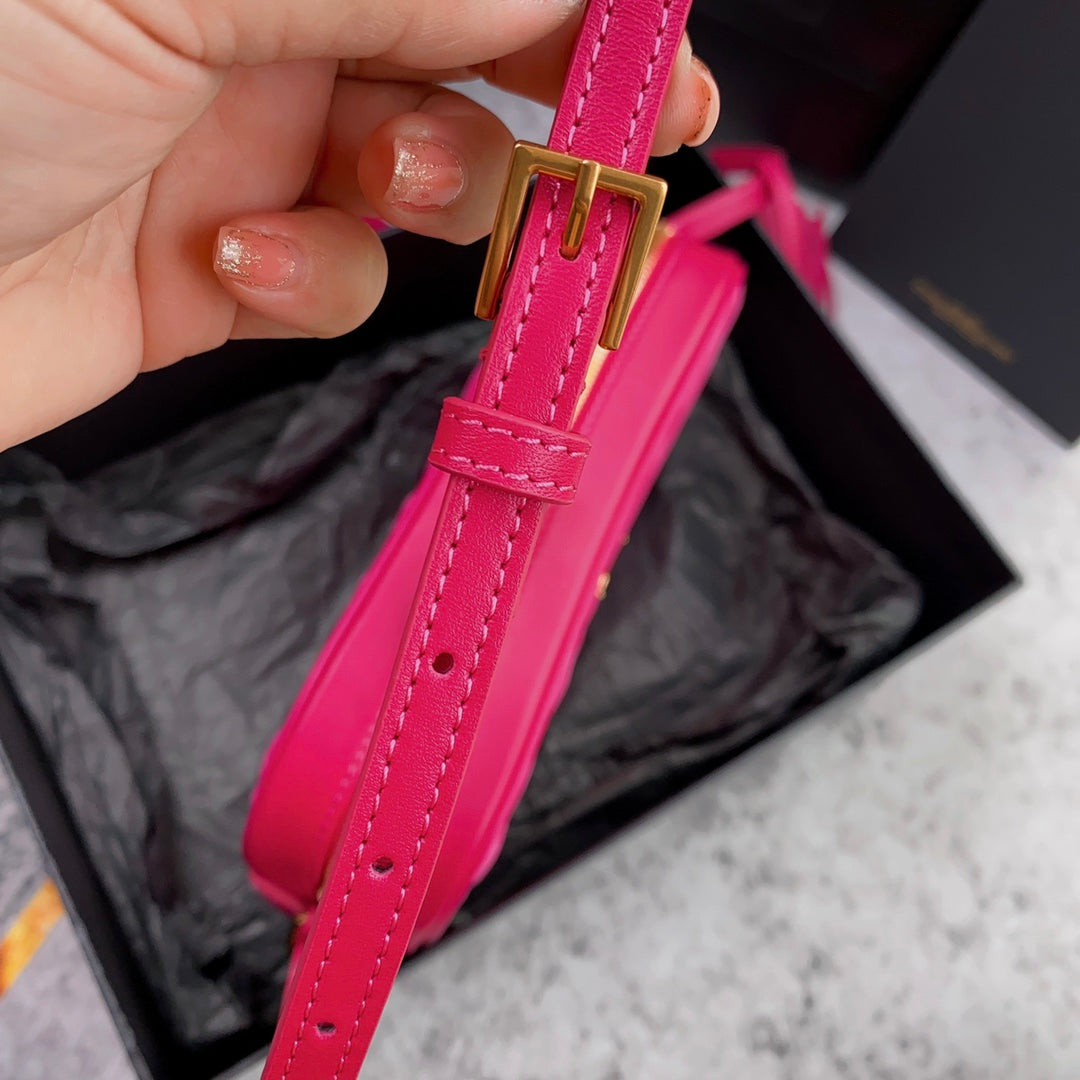 SAINT LAURENT LOU CAMERA BAG 23 IN BRIGHT PINK SUEDE AND CALFSKIN TRIM