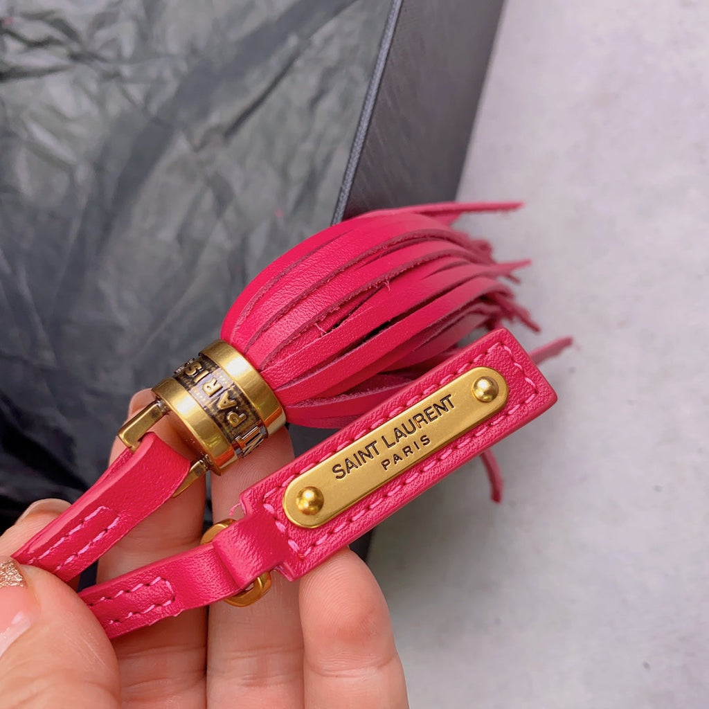 SAINT LAURENT LOU CAMERA BAG 23 IN BRIGHT PINK SUEDE AND CALFSKIN TRIM