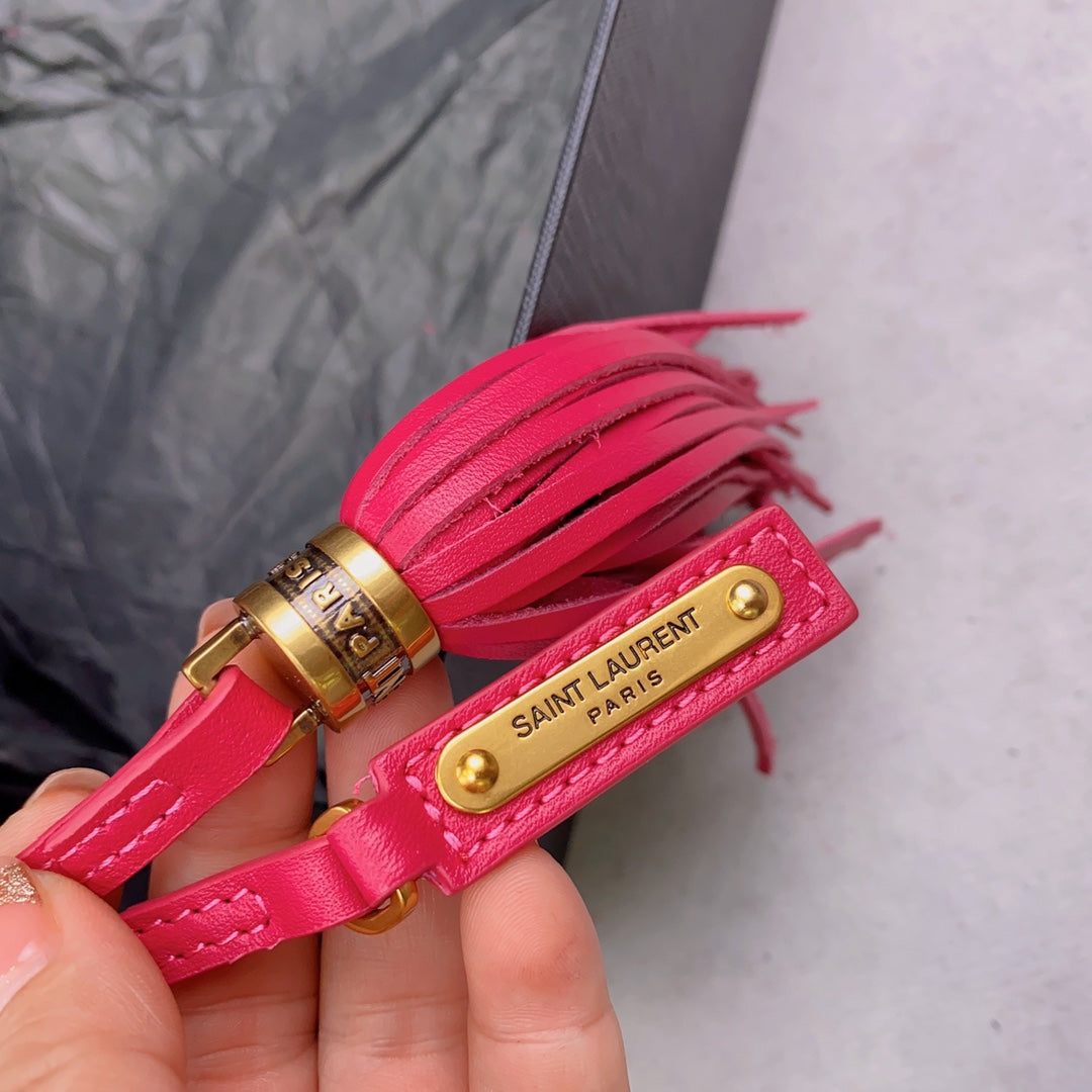 SAINT LAURENT LOU CAMERA BAG 23 IN BRIGHT PINK SUEDE AND CALFSKIN TRIM