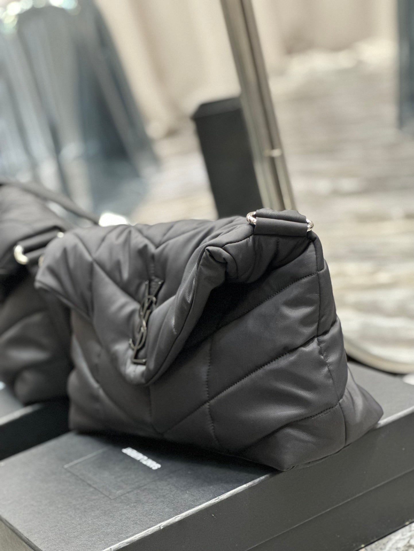 SAINT LAURENT PUFFER LARGE BAG 34 IN DARK GRAY NYLON
