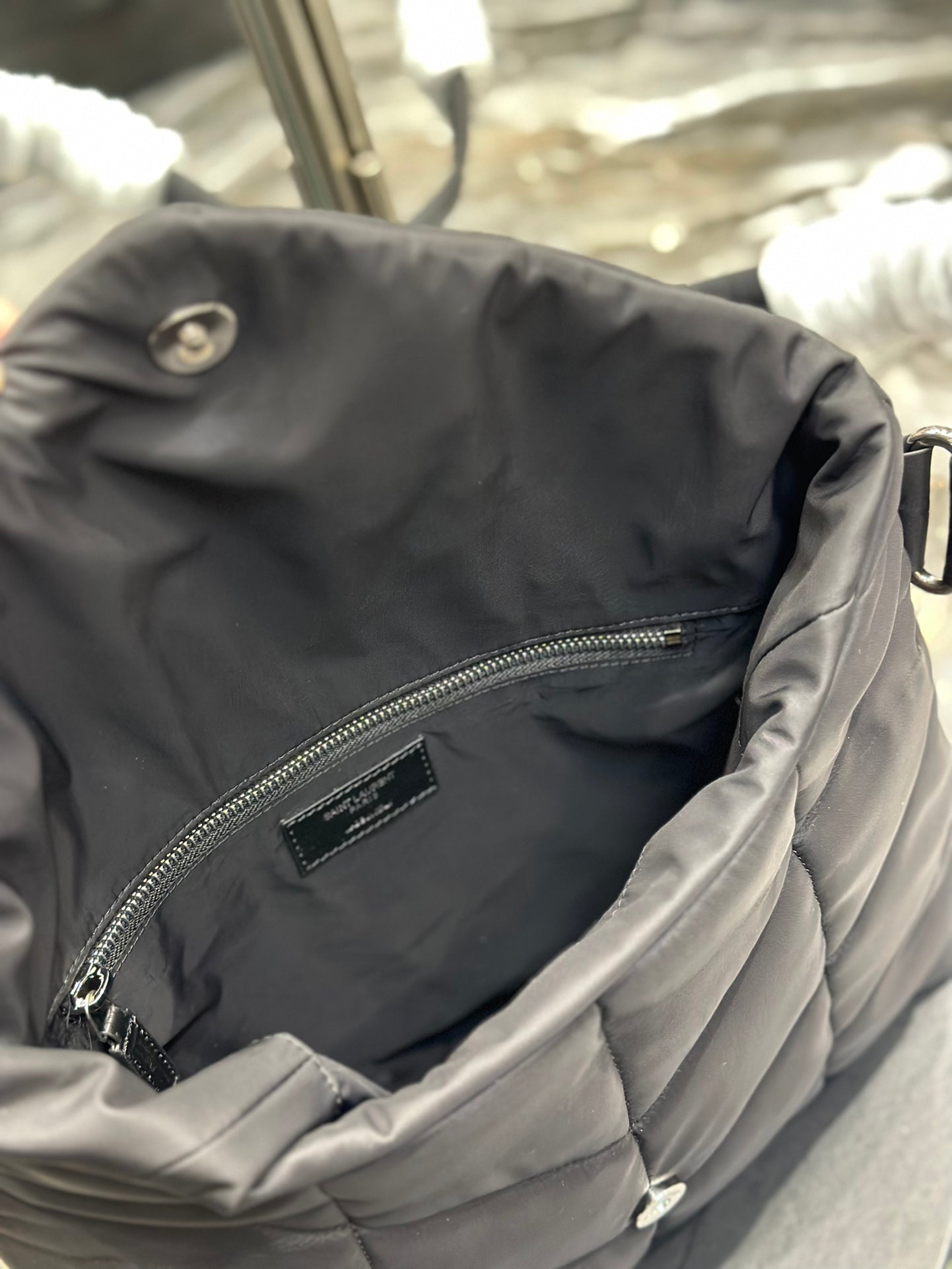 SAINT LAURENT PUFFER LARGE BAG 34 IN DARK GRAY NYLON