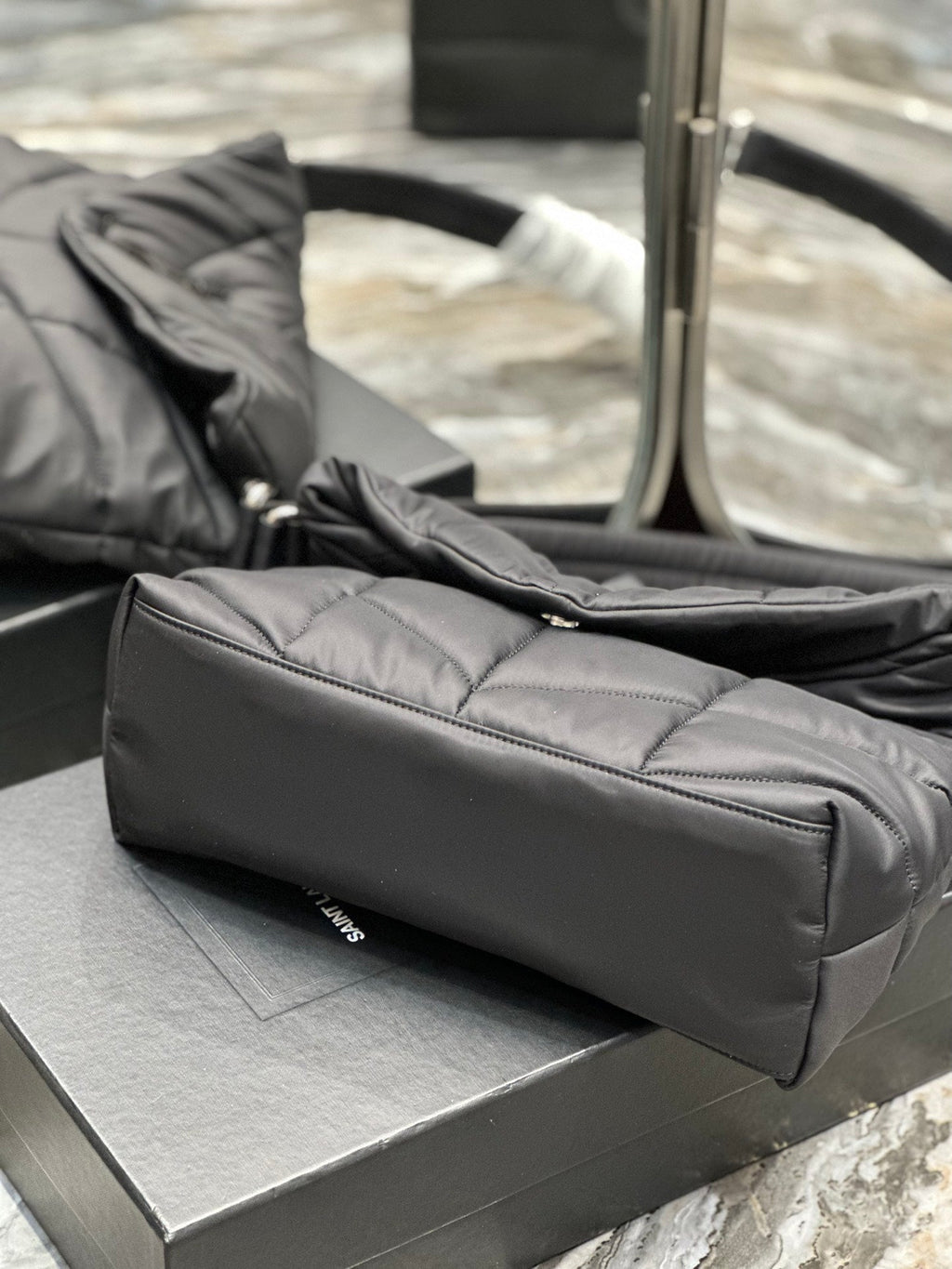 SAINT LAURENT PUFFER LARGE BAG 34 IN DARK GRAY NYLON