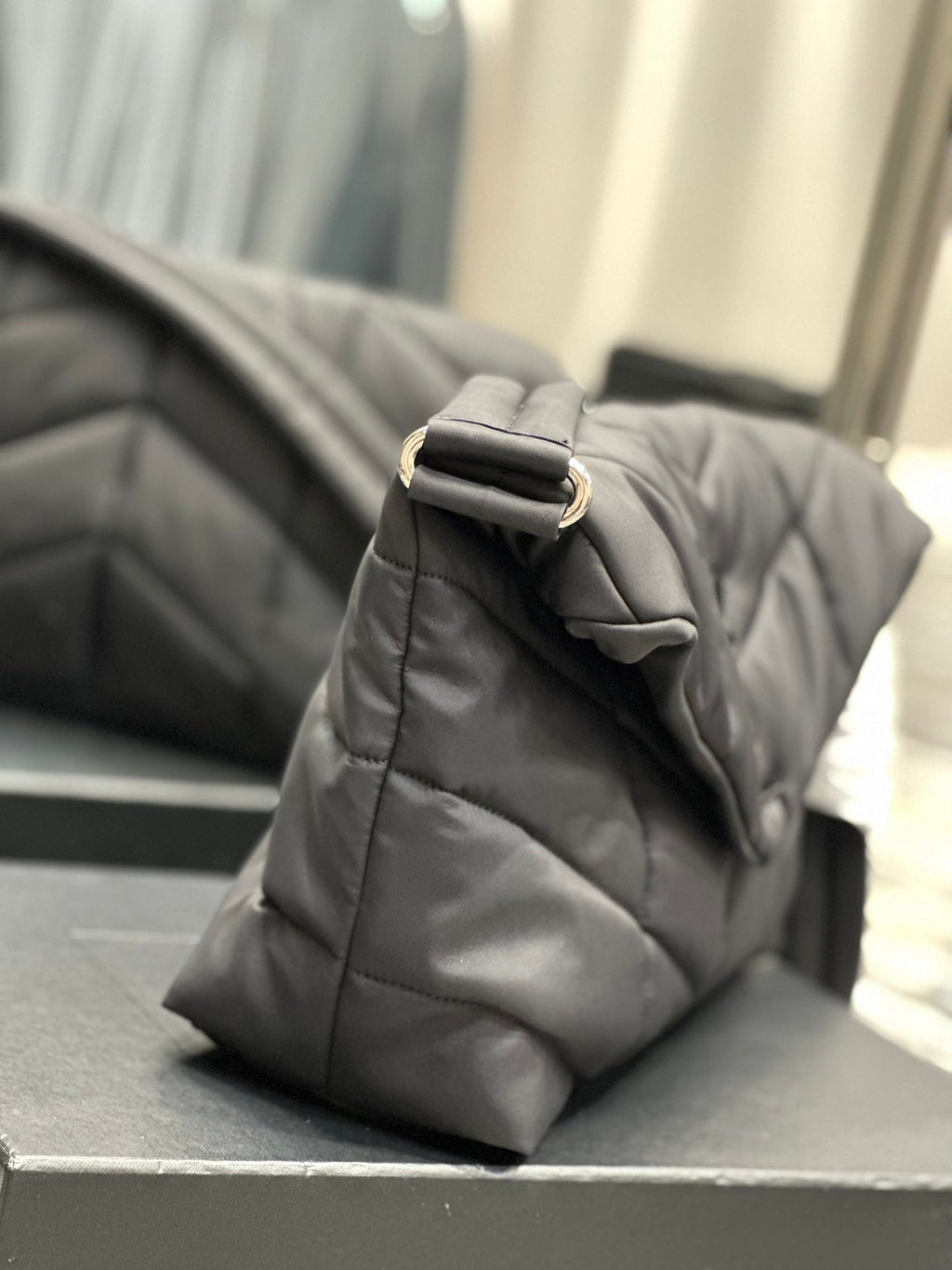 SAINT LAURENT PUFFER LARGE BAG 34 IN DARK GRAY NYLON