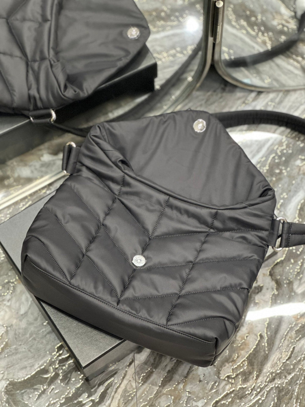 SAINT LAURENT PUFFER LARGE BAG 34 IN DARK GRAY NYLON
