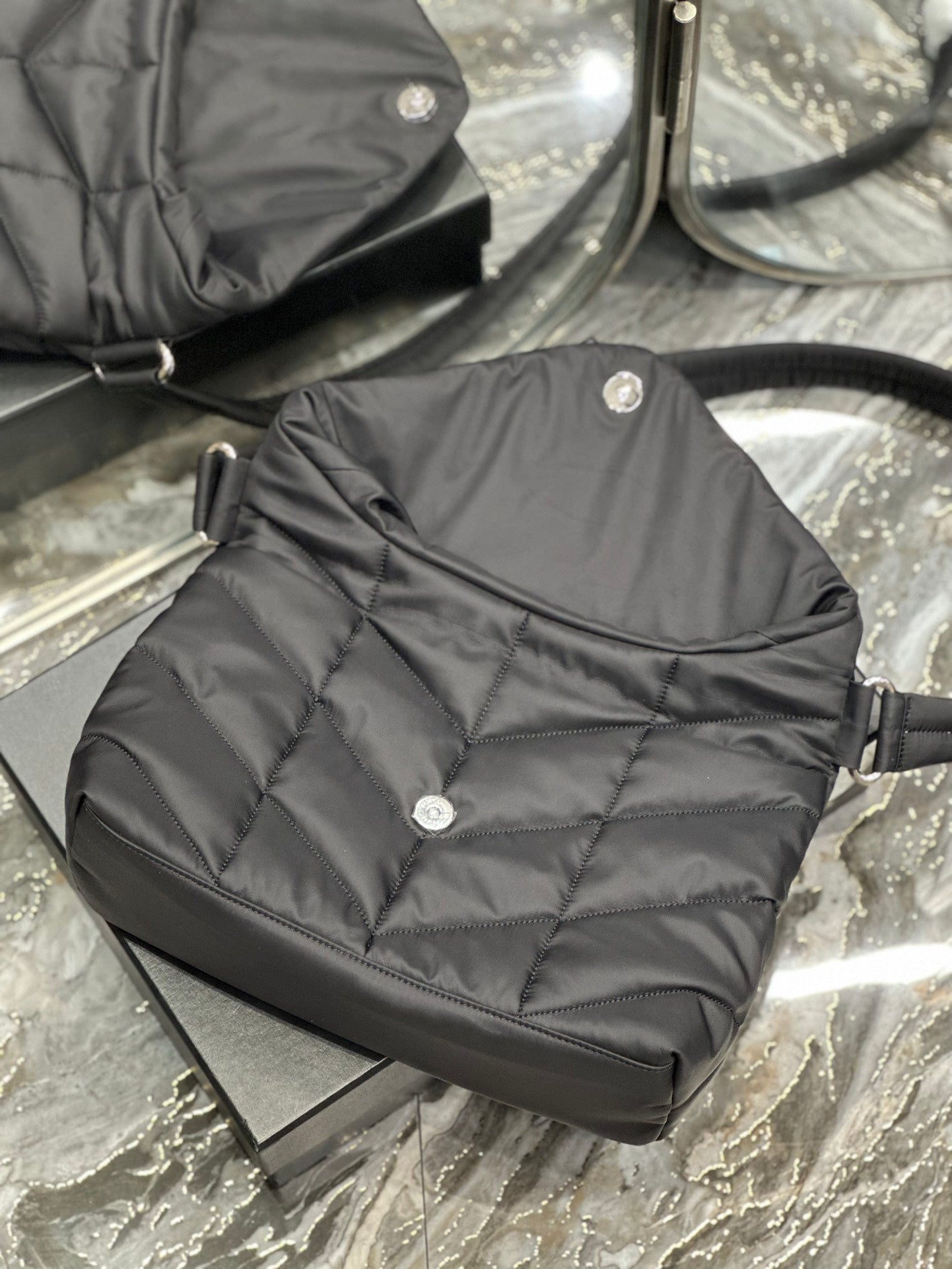SAINT LAURENT PUFFER LARGE BAG 34 IN DARK GRAY NYLON