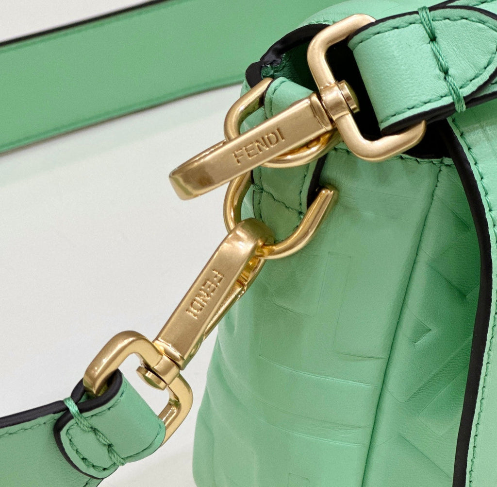 FENDI BAGUETTE WITH FF MOTIF 27 IN DE YORK GREEN SOFT LAMBSKIN GOLD HARDWARE