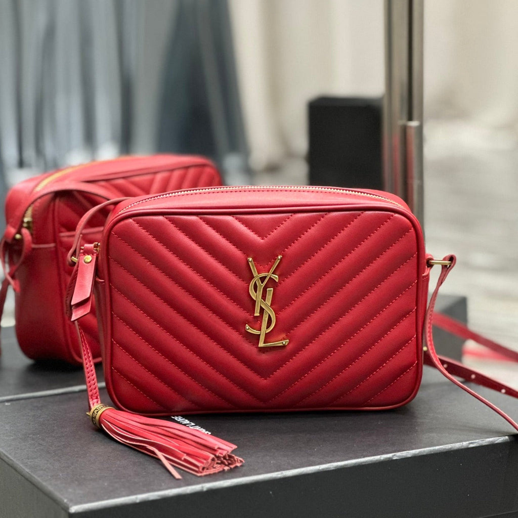 SAINT LAURENT LOU CAMERA 23 RED LAMBSKIN GOLD HARDWARE