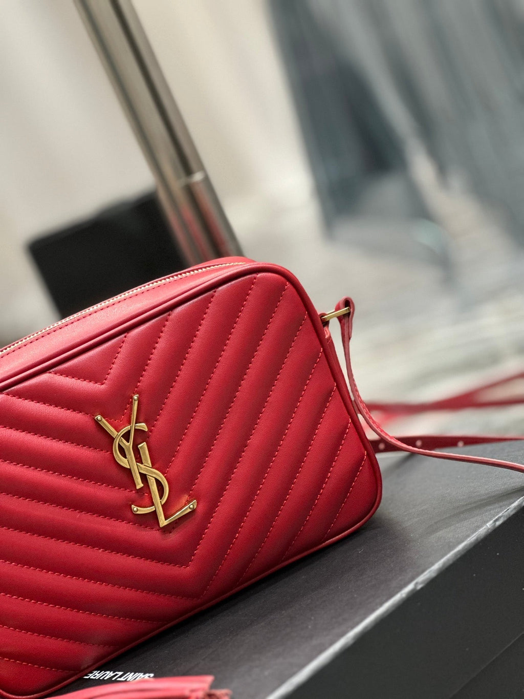 SAINT LAURENT LOU CAMERA 23 RED LAMBSKIN GOLD HARDWARE