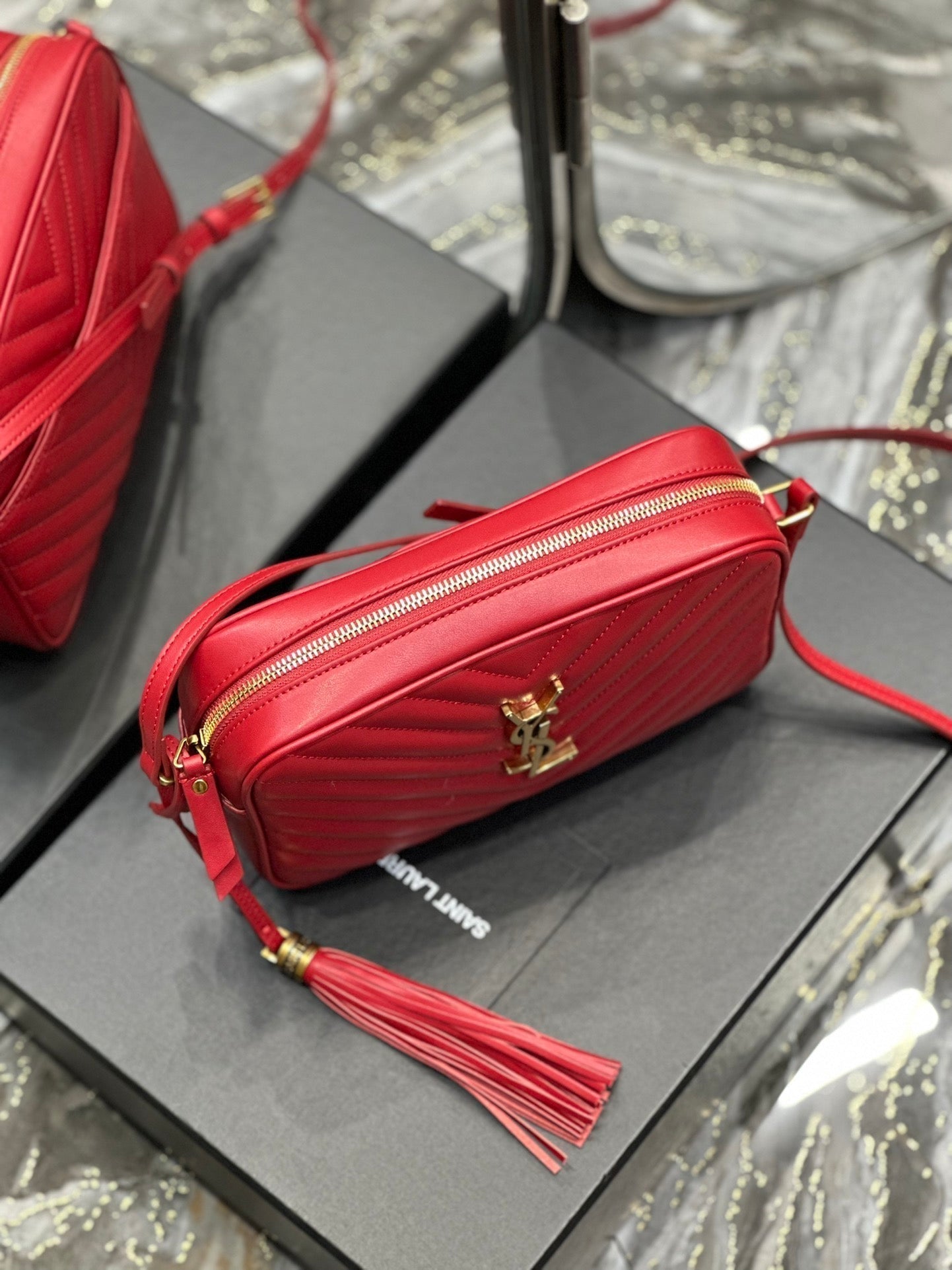 SAINT LAURENT LOU CAMERA 23 RED LAMBSKIN GOLD HARDWARE