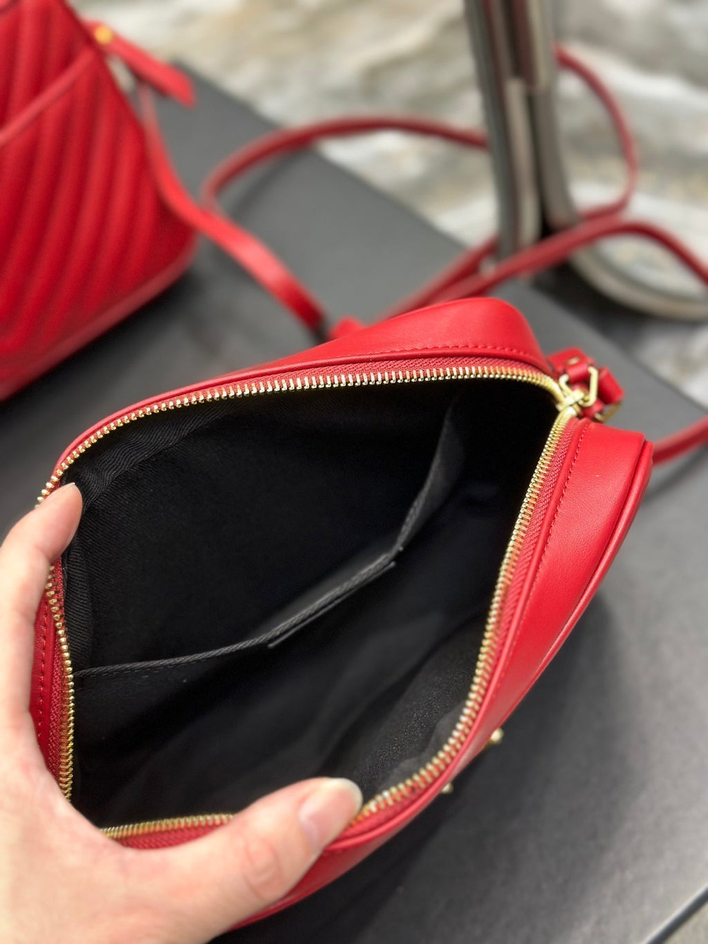 SAINT LAURENT LOU CAMERA 23 RED LAMBSKIN GOLD HARDWARE