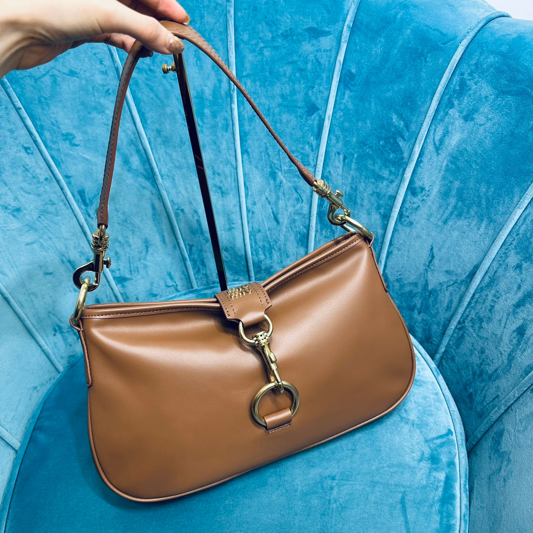 MIU MIU SHOULDER BAG 33 IN BROWN CALFSKIN GOLD HARDWARE
