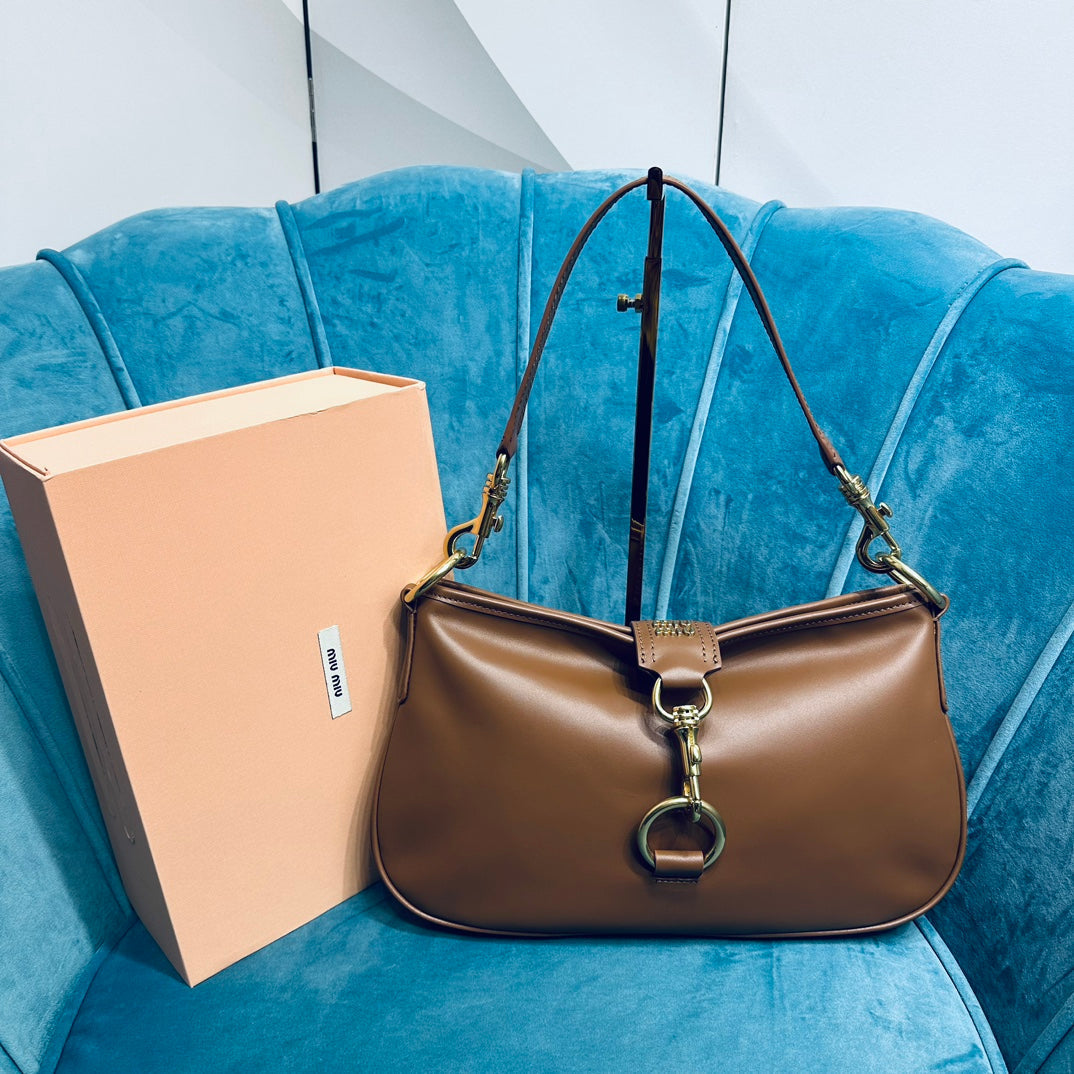 MIU MIU SHOULDER BAG 33 IN BROWN CALFSKIN GOLD HARDWARE