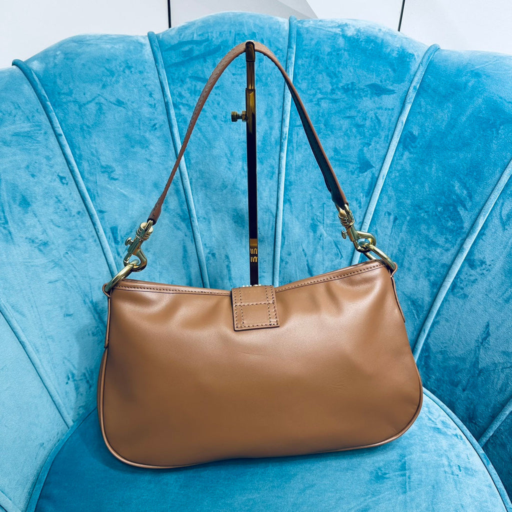 MIU MIU SHOULDER BAG 33 IN BROWN CALFSKIN GOLD HARDWARE