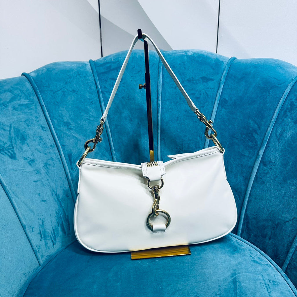 MIU MIU SHOULDER BAG 33 IN WHITE CALFSKIN GOLD HARDWARE